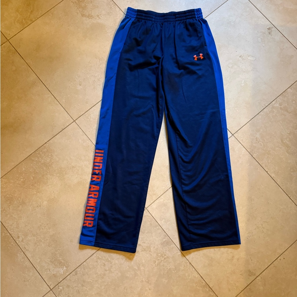 Under Armour YXL Navy & Royal Blue Track Pants with Orange Accents